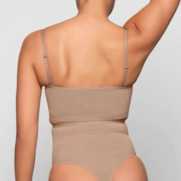 SKIMS Taupe Seamless Bandeau Crop Top with Thin Straps - Picture 3 of 5